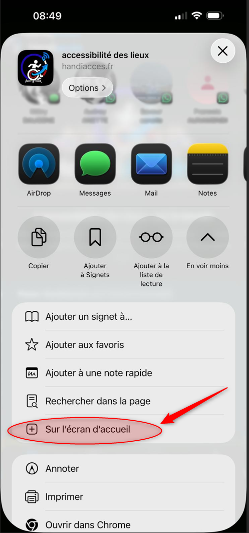 La liste déroulée, la ligne Sur l'écran d'accueil entourée